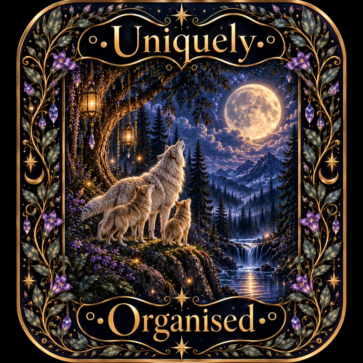 Uniquely Organised moonlit wolf emblem